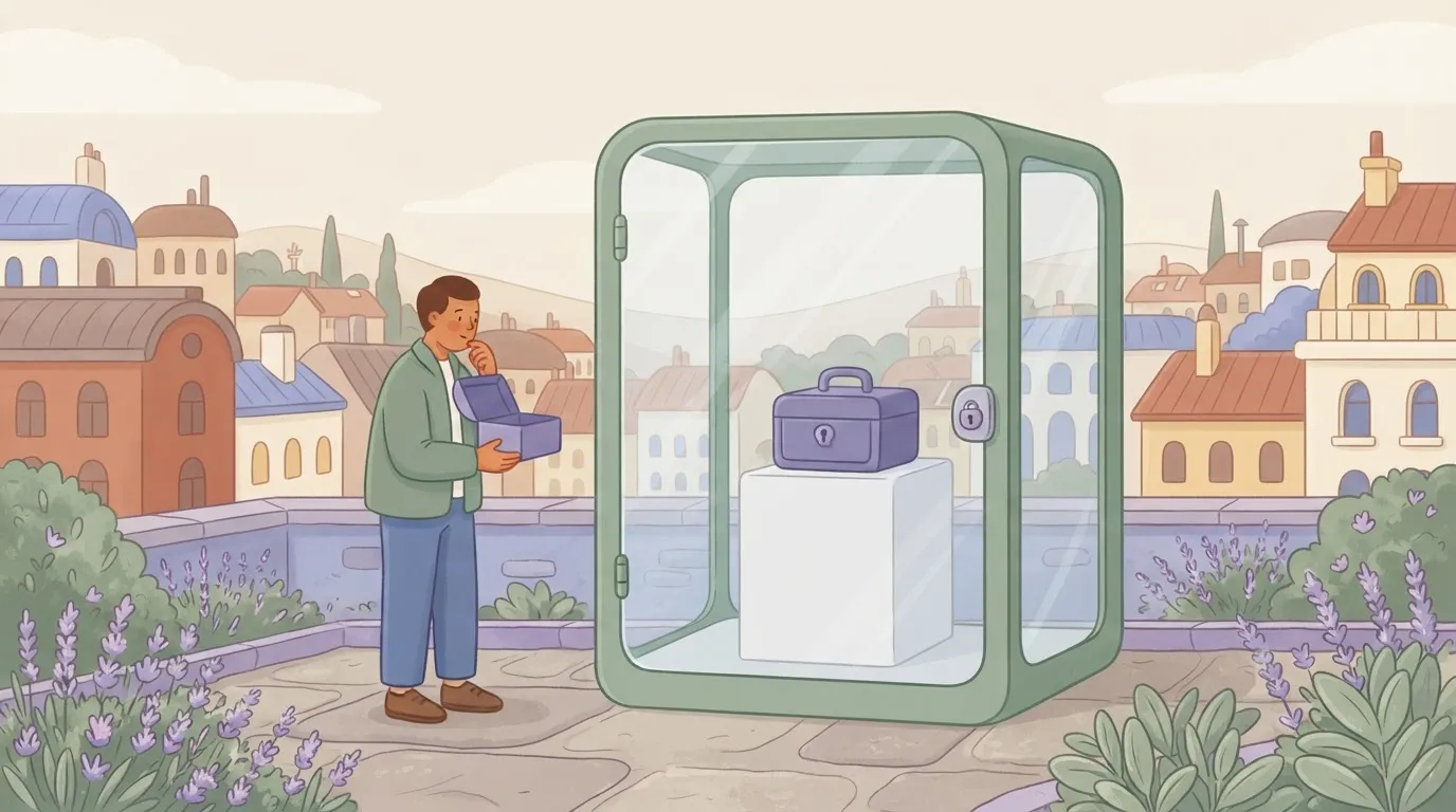 Small box locked inside a large glass case