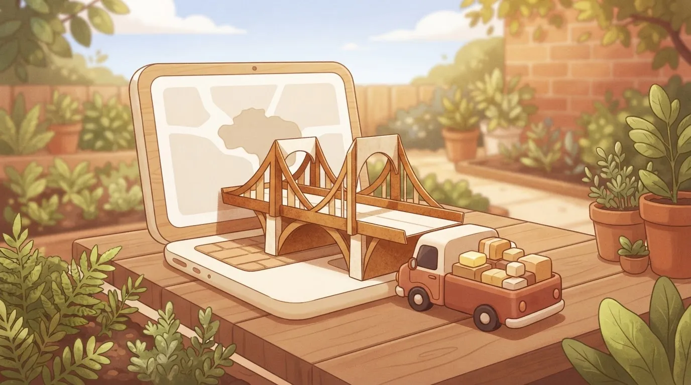Paper model bridge with a heavy truck about to cross