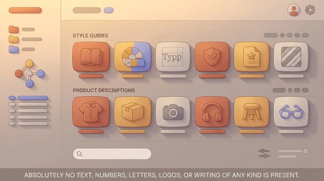 A Jasper dashboard showing a list of uploaded style guides and product descriptions.