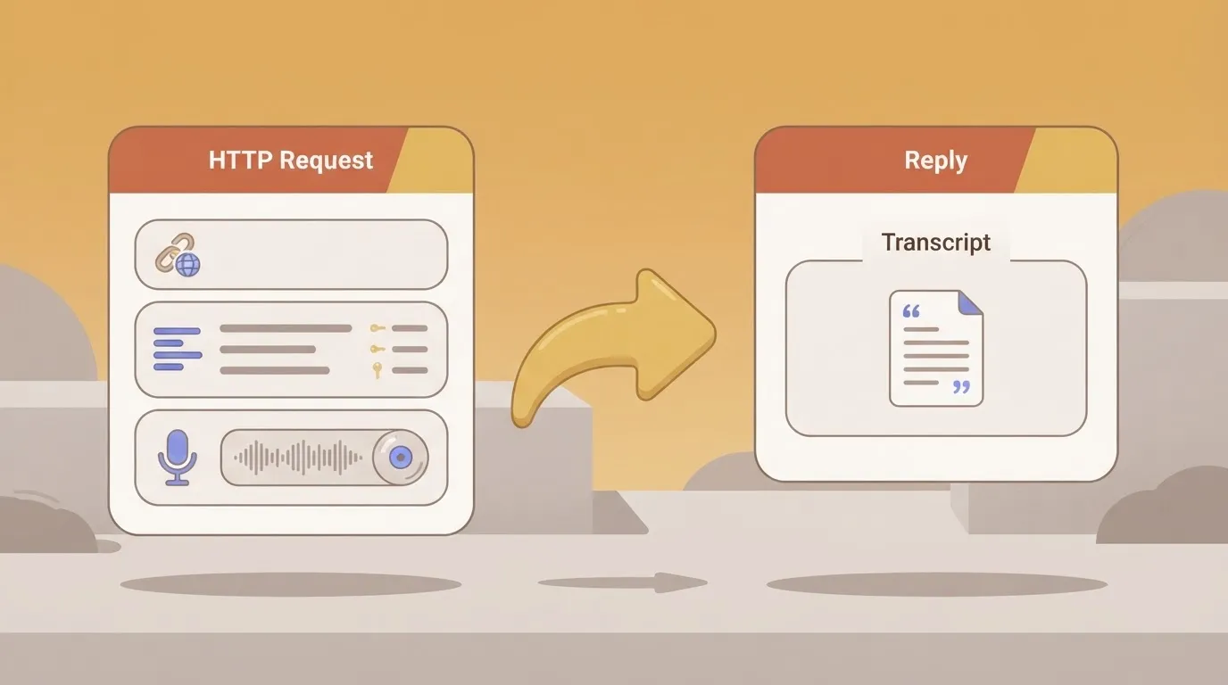 HTTP request step with audio payload and transcript reply