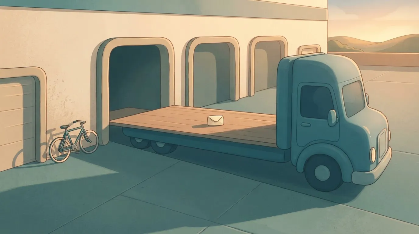 Huge truck carrying one tiny envelope