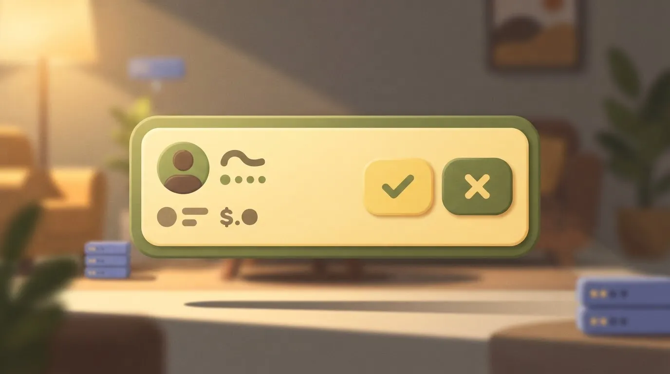 A small notification window on a screen displaying a customer name and a numerical order total next to two rectangular…