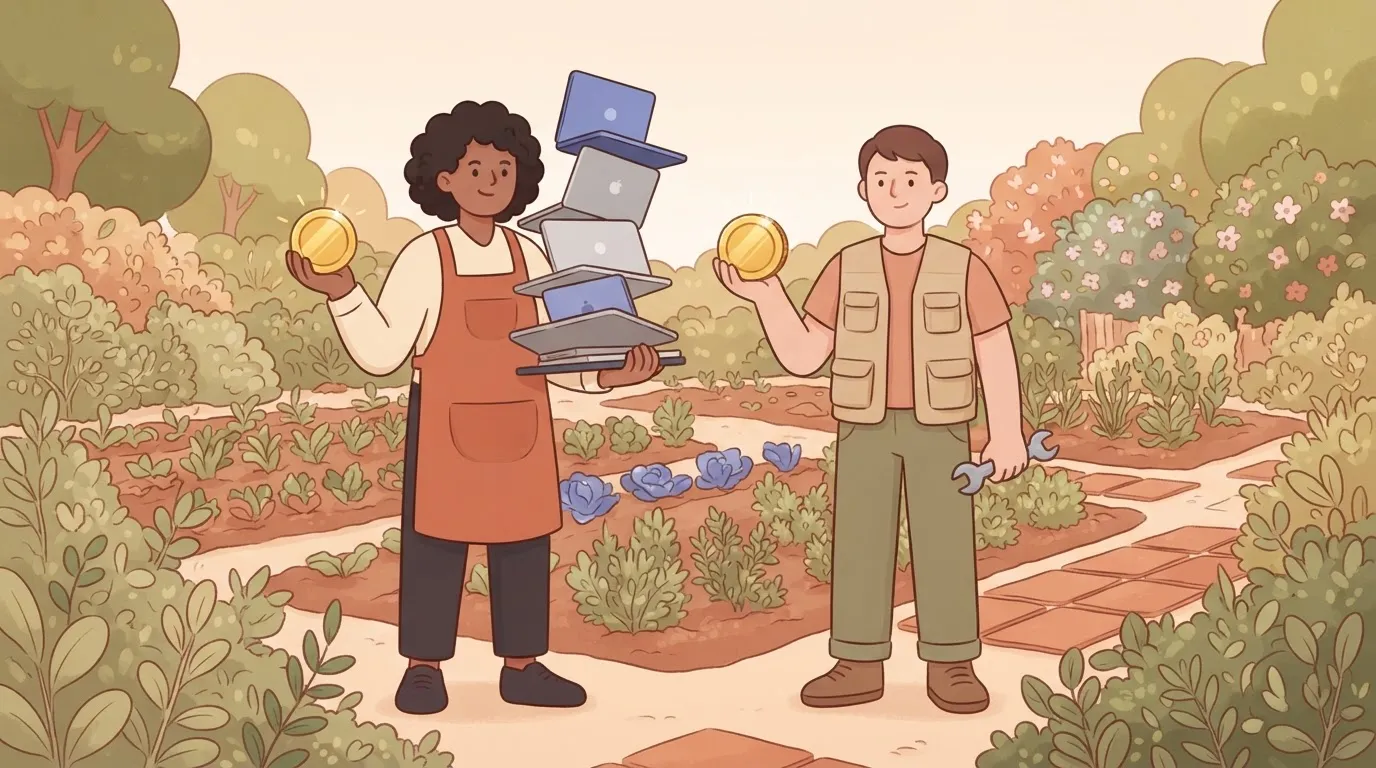 Two different workers each holding identical coins