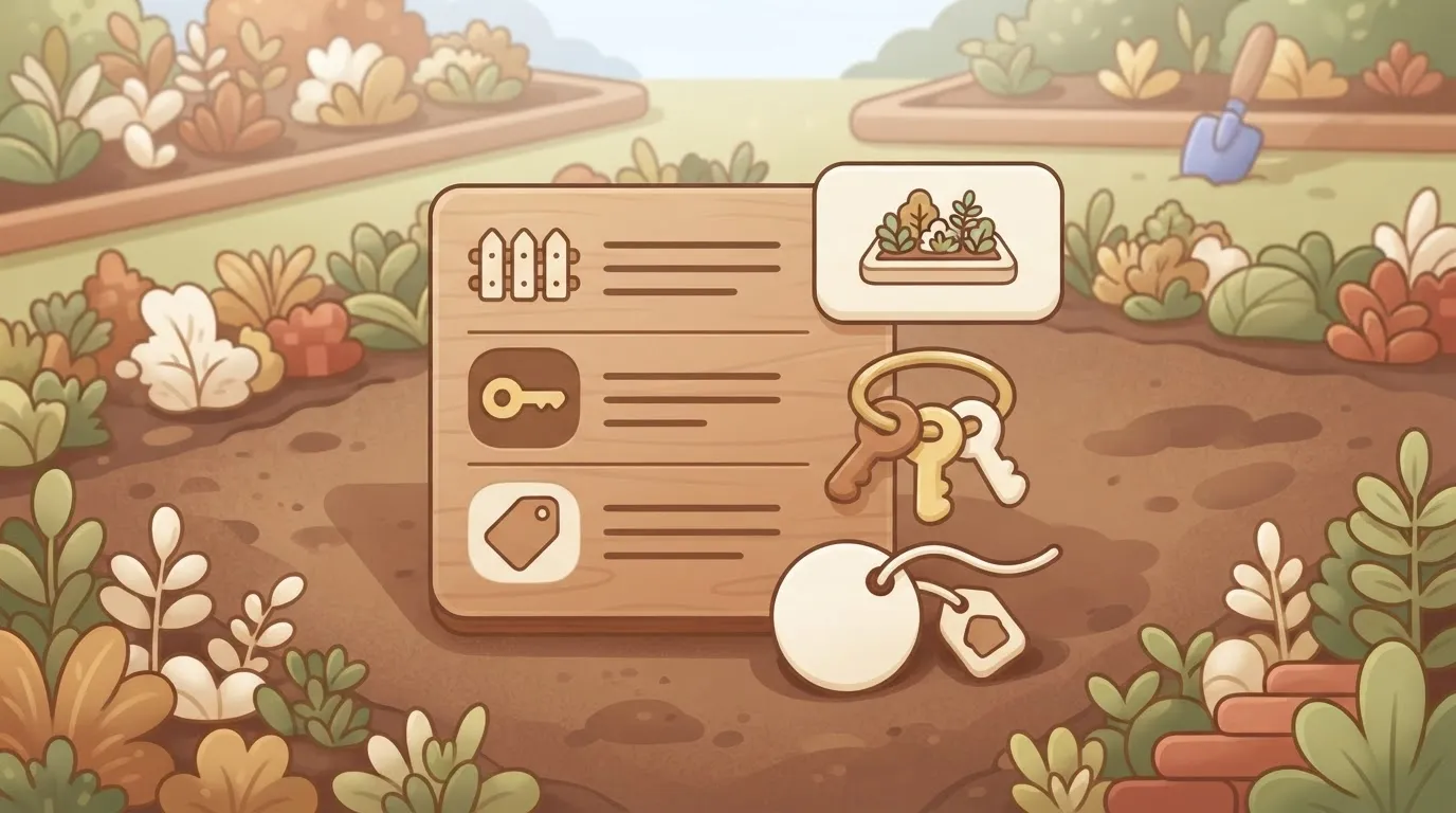 Checklist beside policy card, keys, and version tag
