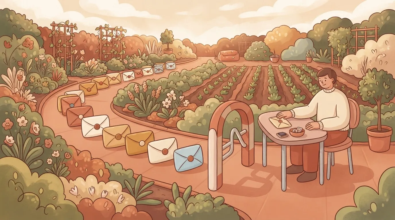 Envelopes queueing at a gate where a person holds up a hand