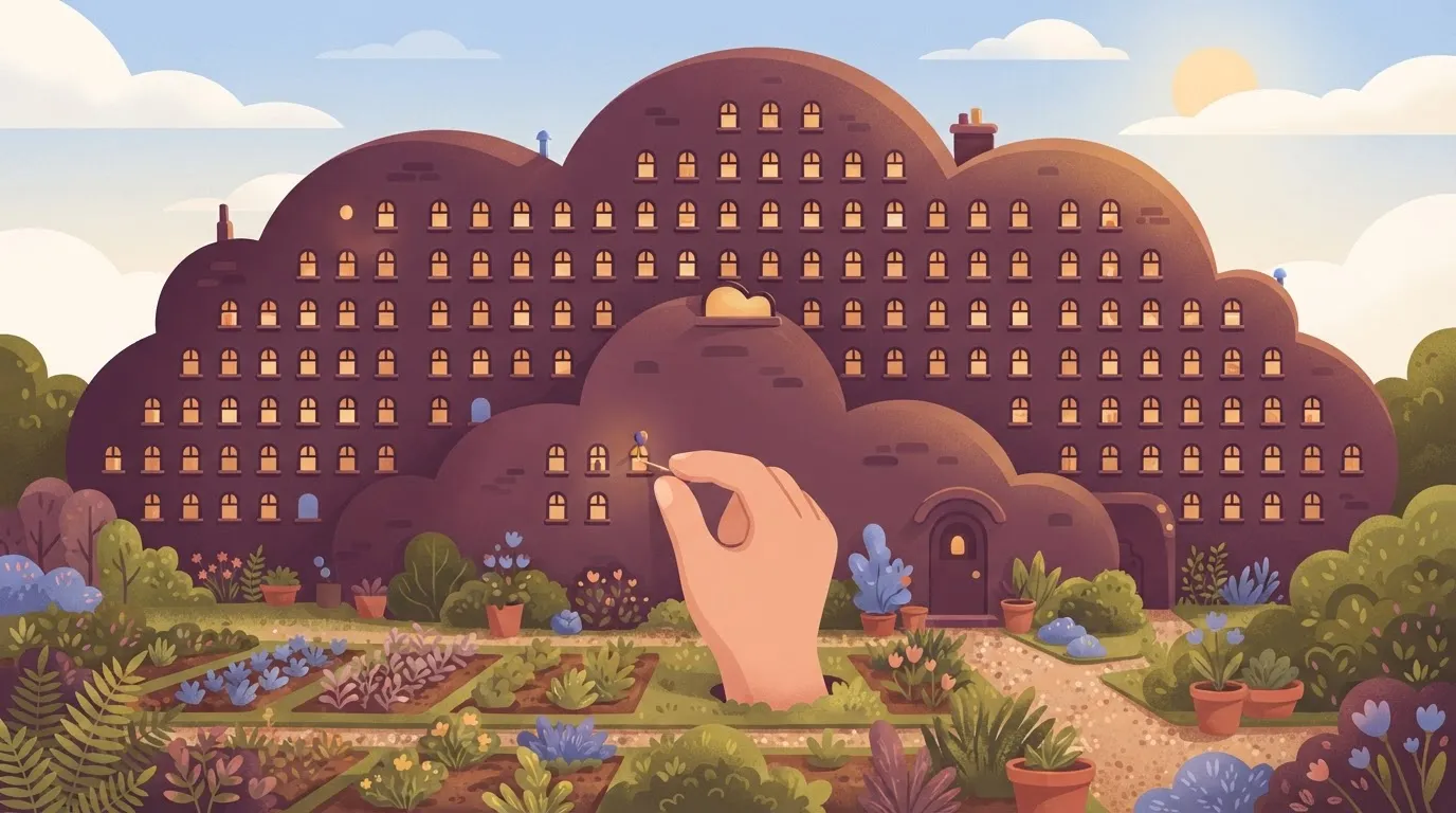 Huge cloud building with a single pin in one window