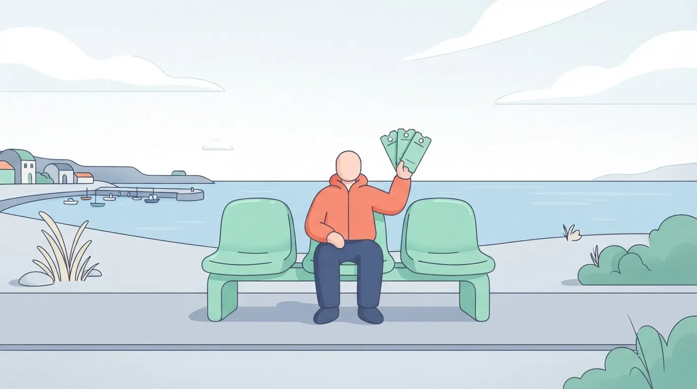 A park bench with three molded seats, but a single person sitting in the middle must hold three separate tickets in their…