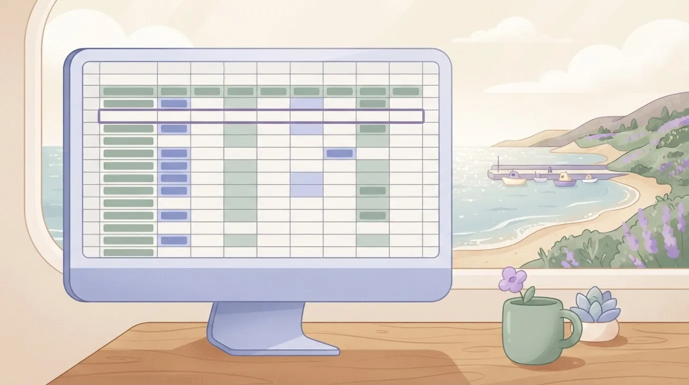 A wide computer monitor displaying a spreadsheet.