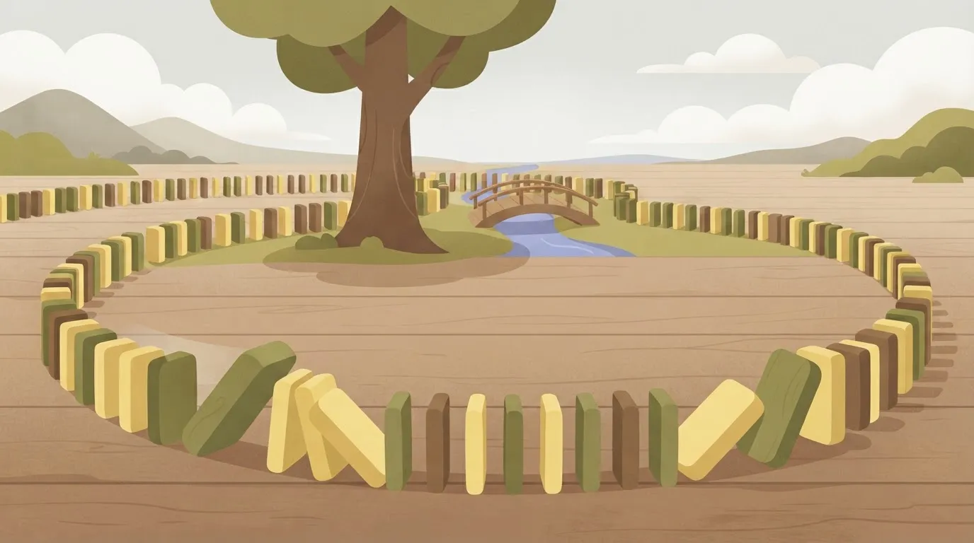 A single wooden block falling over, which triggers a circular track of hundreds of other blocks that eventually lead back…