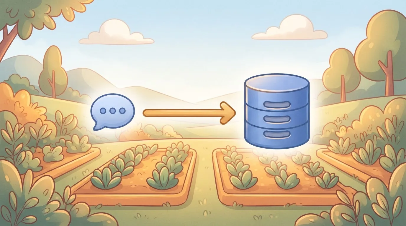 A flow-chart style workflow diagram shows a small message icon on the left connected by a line to a cylinder representing a…