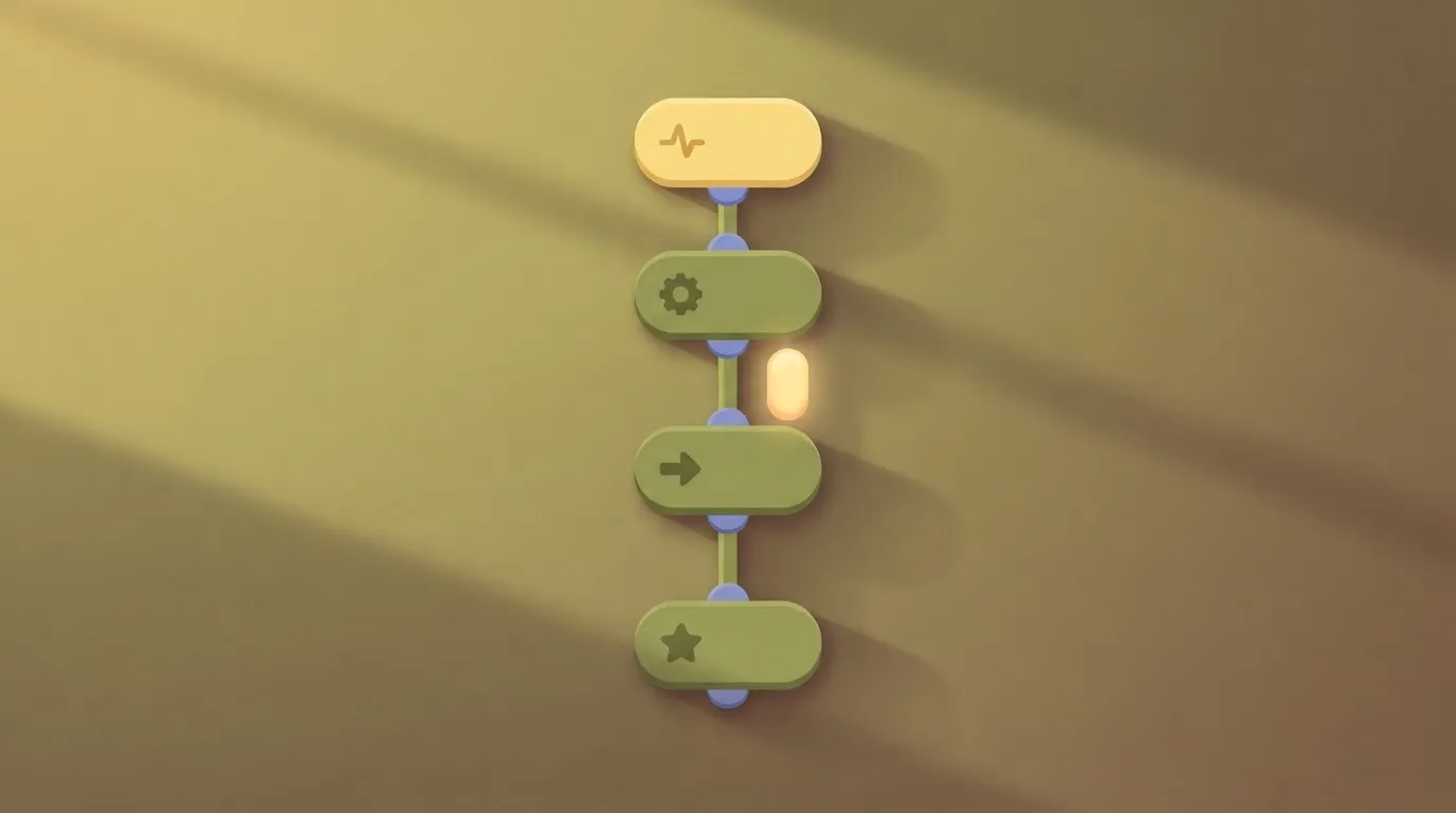 A simple builder diagram: one trigger block at the top, a vertical chain of three action blocks hanging below it connected…