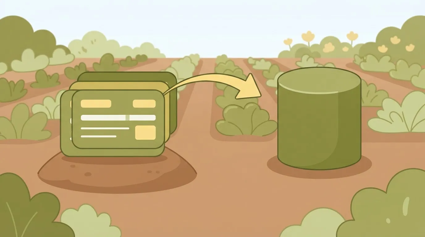 A stack of three flat, rectangular cards representing records, with a small arrow pointing away from the stack toward a…