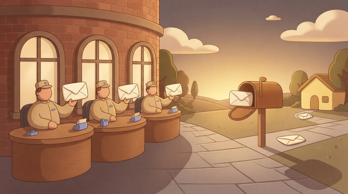Three clerks with identical letters for one mailbox
