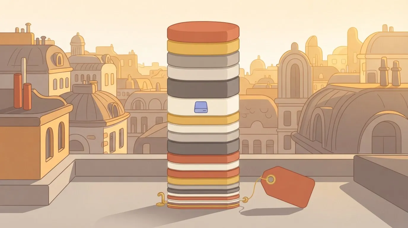 Tall stacked bar beside a small price tag