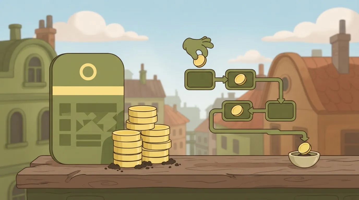 Plan card, stack of credit tokens, and workflow steps