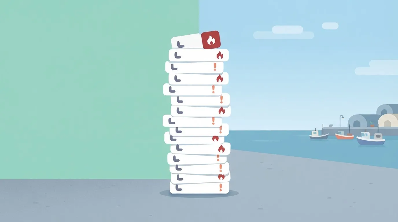 A vertical stack of rectangular support tickets, each with a small icon indicating one of three priority tiers.