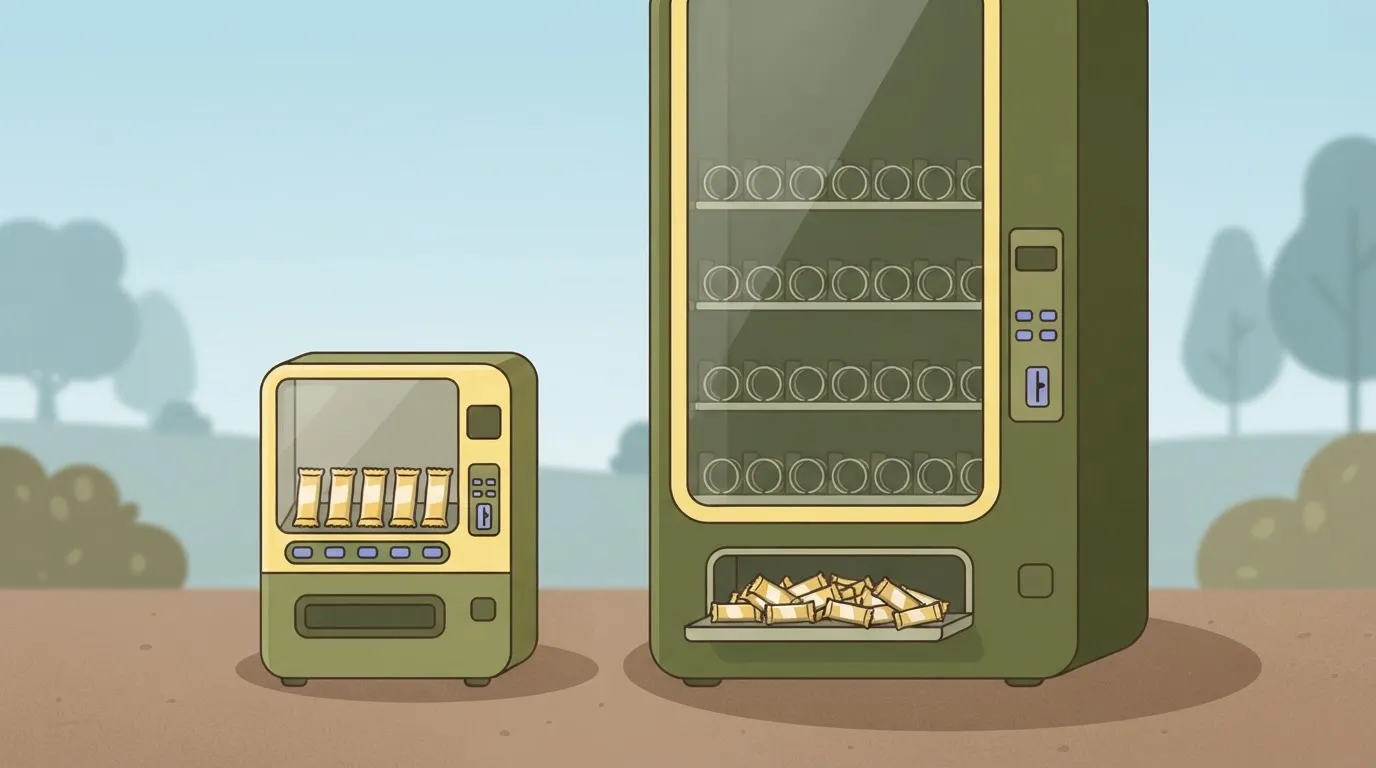 A huge vending machine with a tray barely larger than a small one's