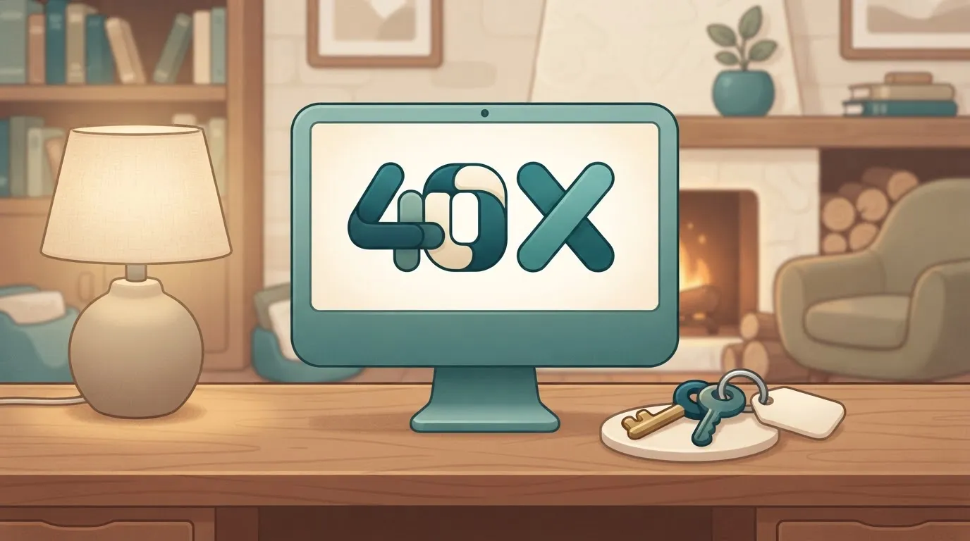 A computer monitor displays a large '401' code; next to the monitor, a small credential pair consisting of two physical…