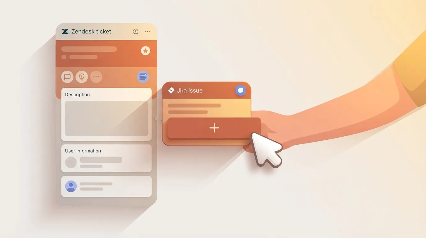 Zendesk ticket sidebar with linked Jira issue card and status badge