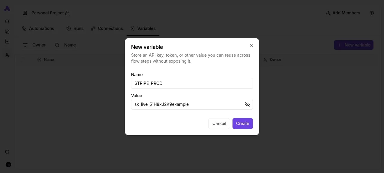 Creating a project variable
