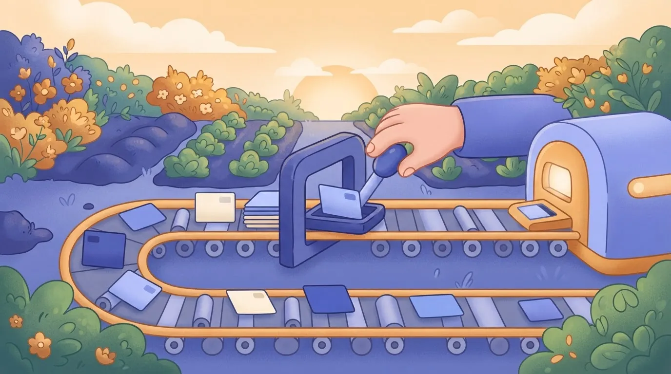 Conveyor with a manual gate holding one card