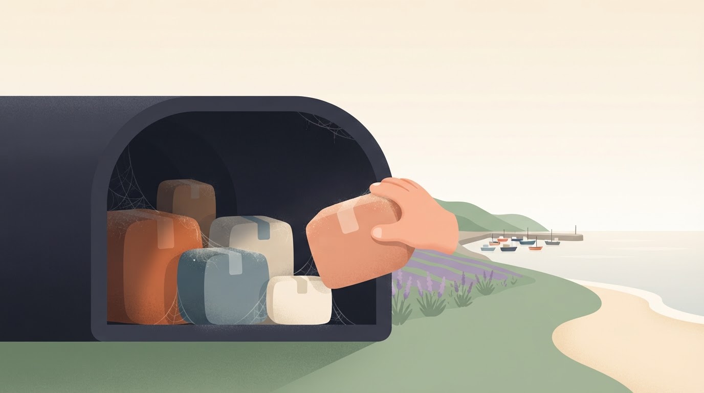 A long, dark tunnel representing a 'dead-letter queue' where several packages are sitting gathering dust.