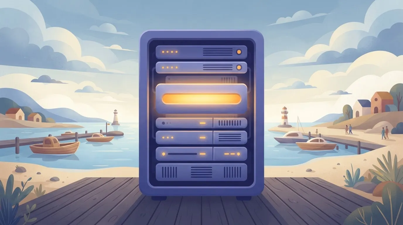 Paragraph 3: A large, rectangular server sits inside a rack, with a glowing light on its front panel to represent the…