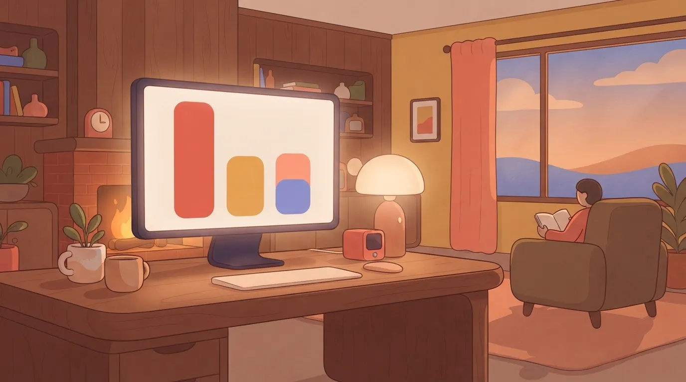 A vertical bar chart on a monitor displaying three bars of varying heights, with the tallest bar representing the annual…