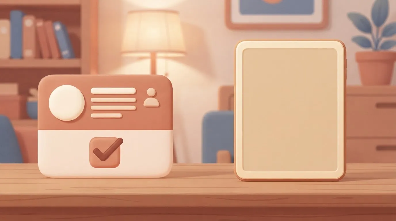 Ticked task card next to an empty account setup screen