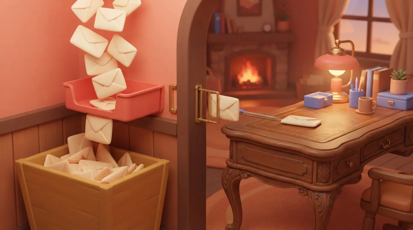 Narrow gate letting one envelope through to an ornate desk