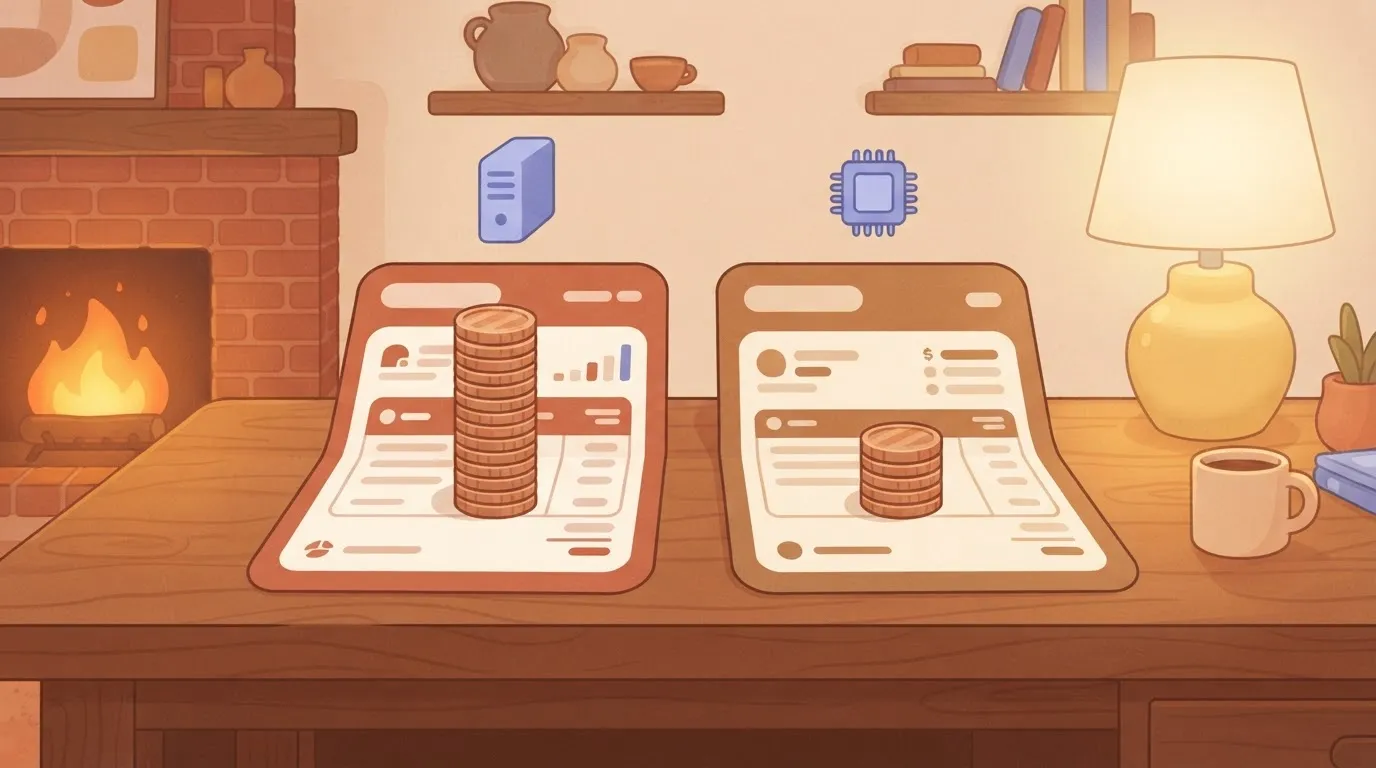 Two invoices with tall and shorter coin stacks