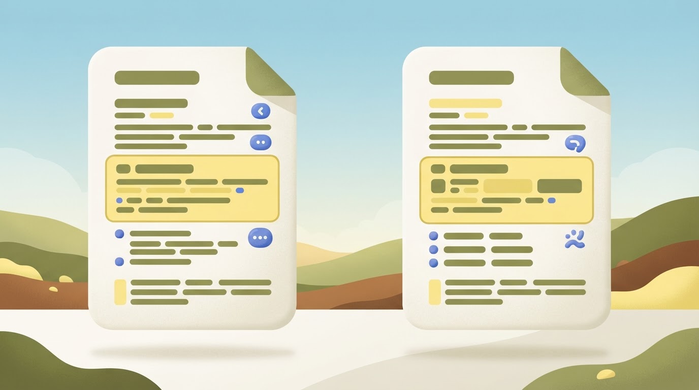 A side-by-side comparison of two PDF policy forms, with a highlighted box around a specific clause on each page.
