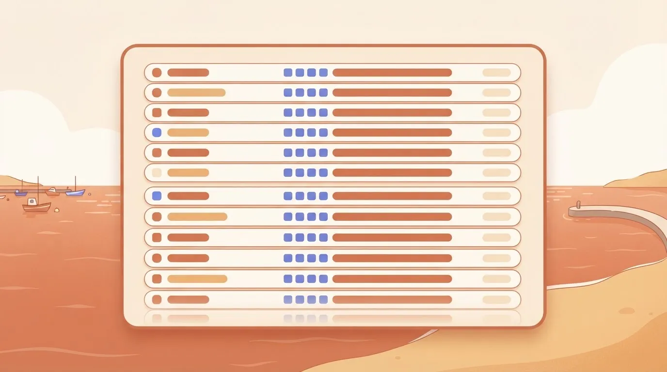A run history list on a screen showing a column of flow runs, each row a plain entry with a status mark, and no column…