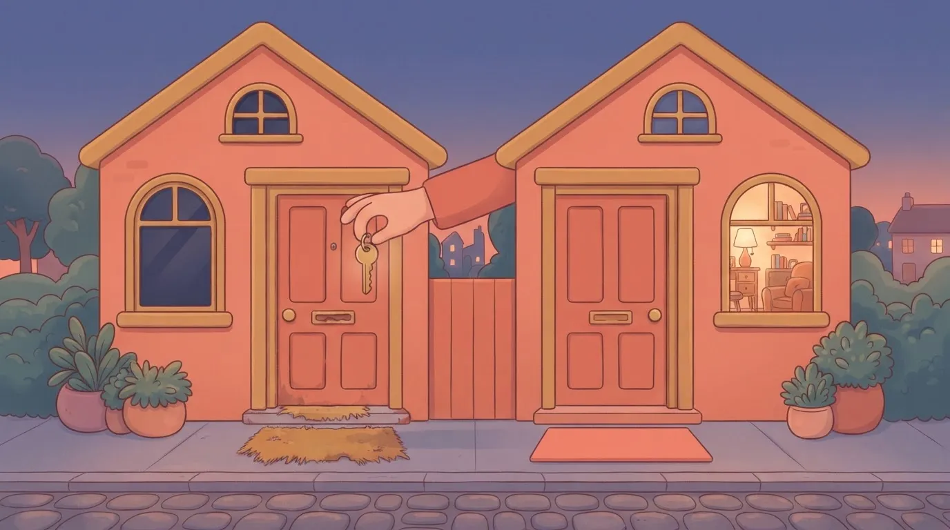 Two lookalike doors, a key at the wrong one