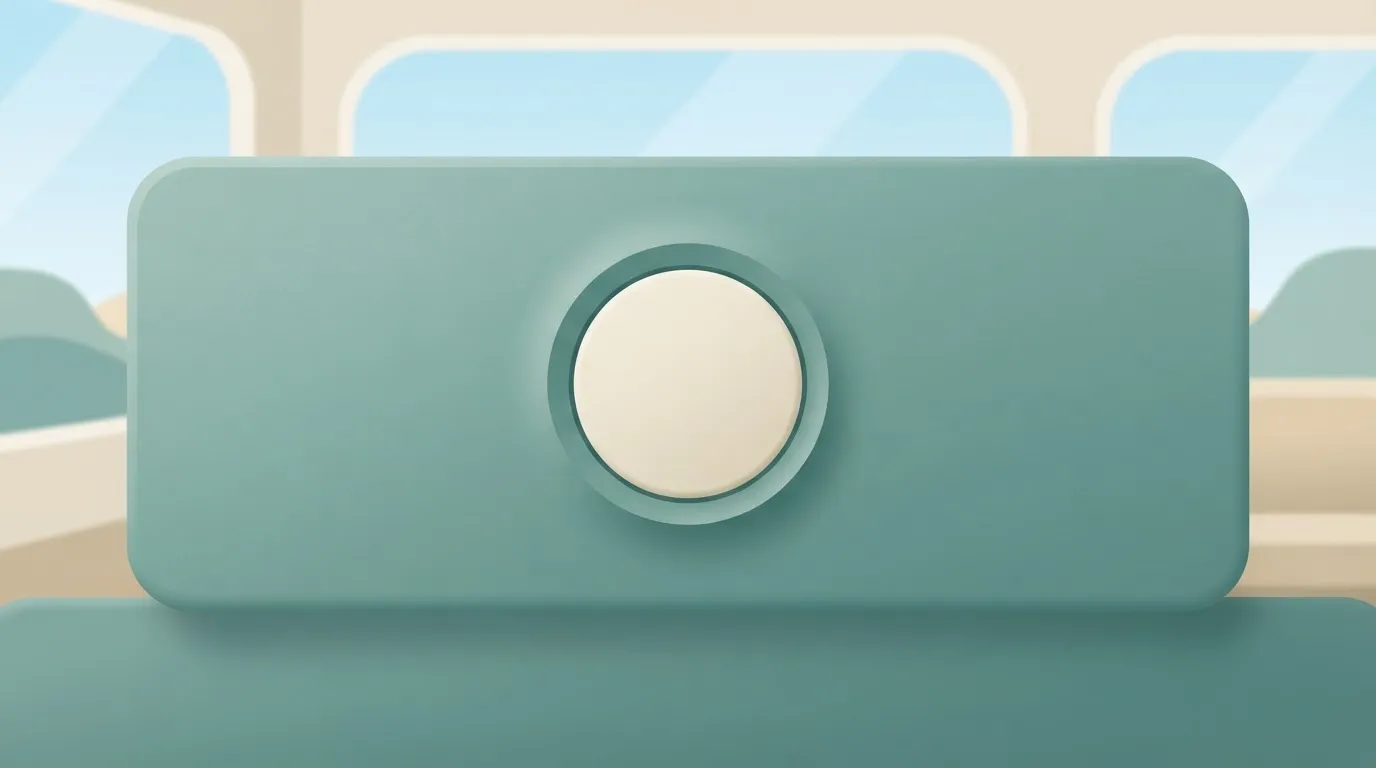A dashboard screen showing a single, large button that looks perfectly flush and integrated into the paneling, with no…