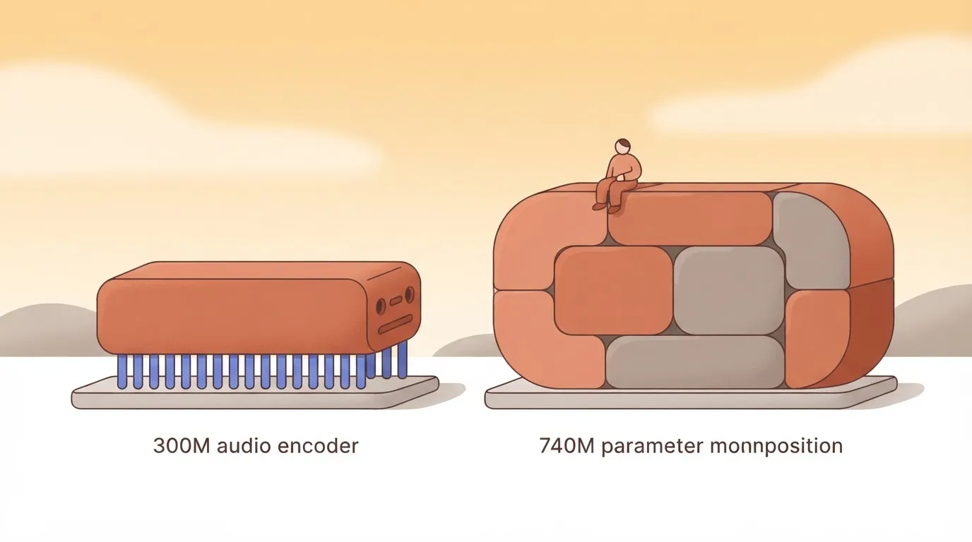 A 300 M audio encoder represented as a rectangular electronic component with a series of parallel connection pins along its…