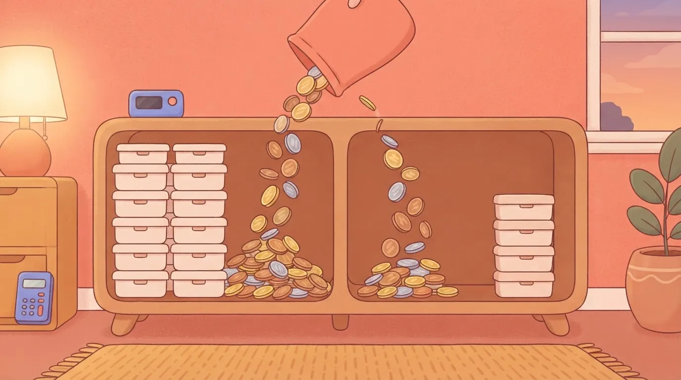 Same coins buy ten boxes on one shelf, five on another