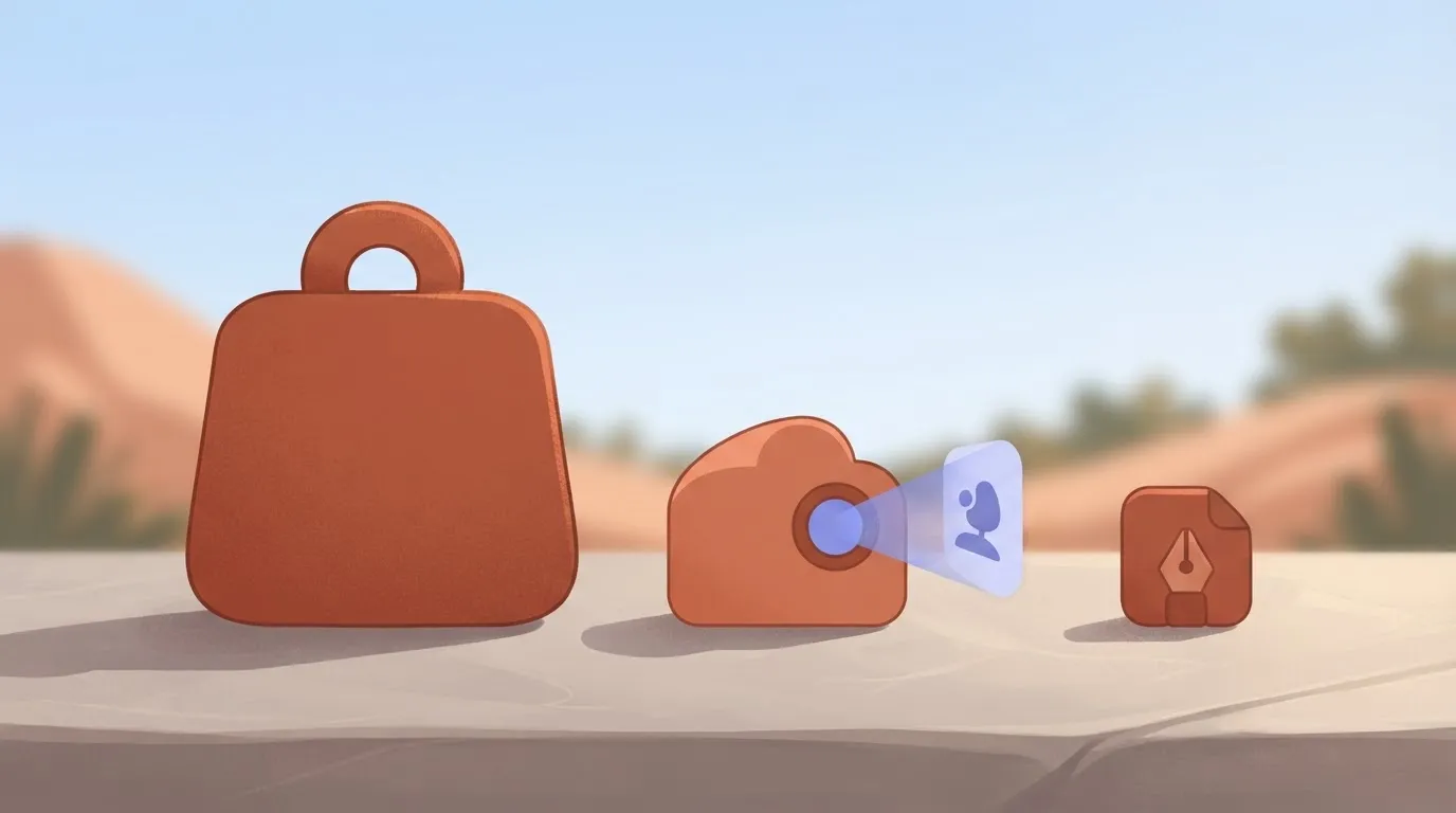 Three file icons of different sizes