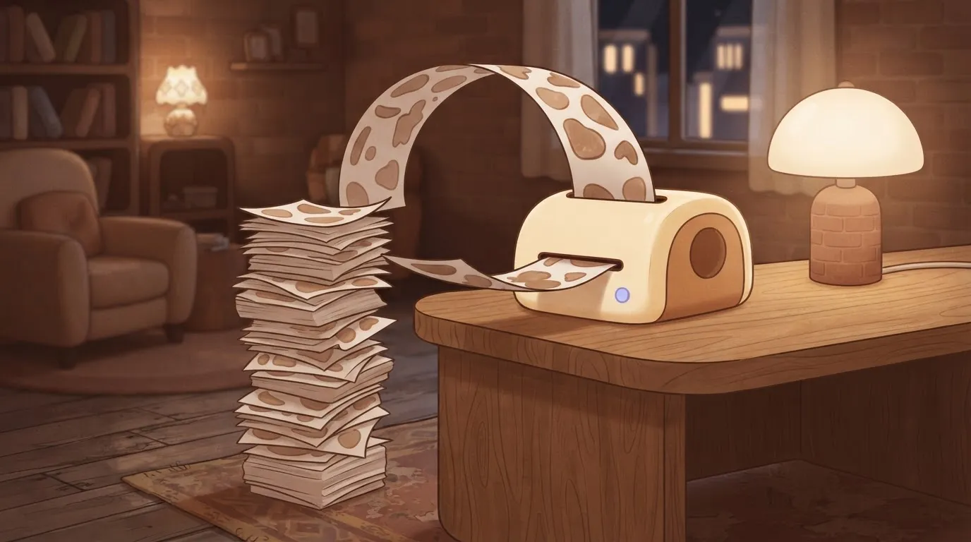 Machine feeding its own output back in overnight, paper pile growing