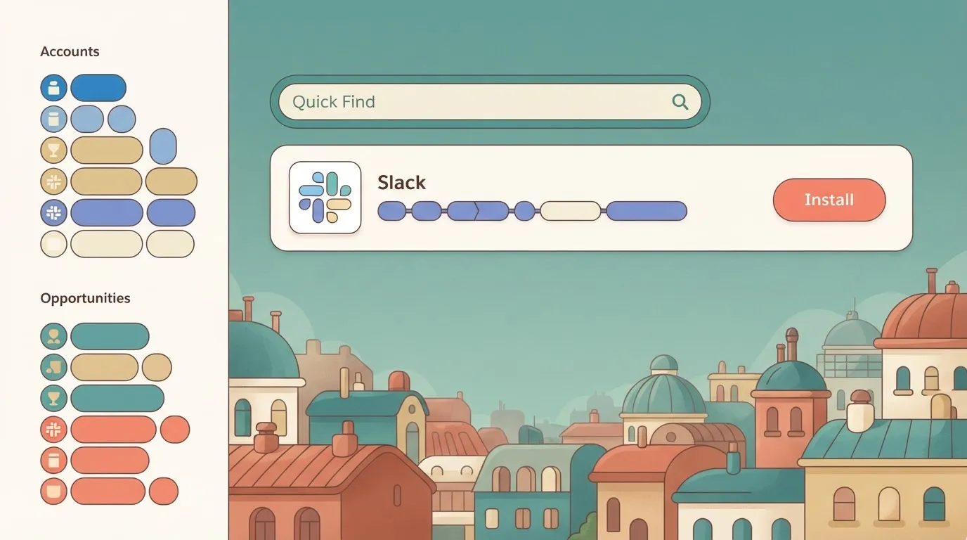 Salesforce Setup screen with Quick Find and Slack package