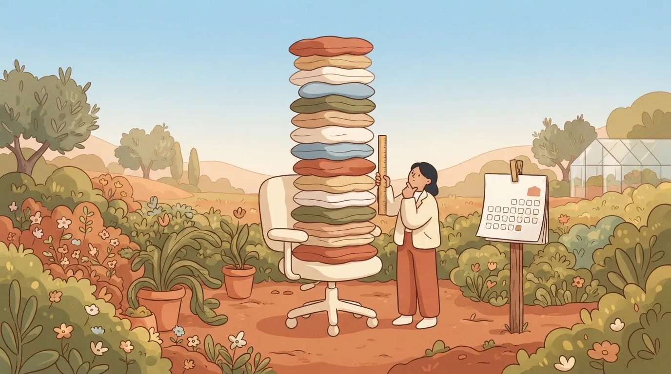 Chair with stacked cushions being measured