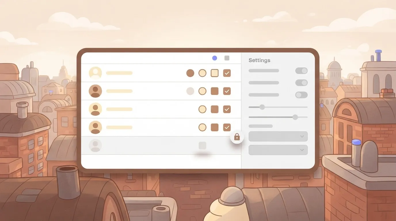 Admin list with an empty row and greyed settings