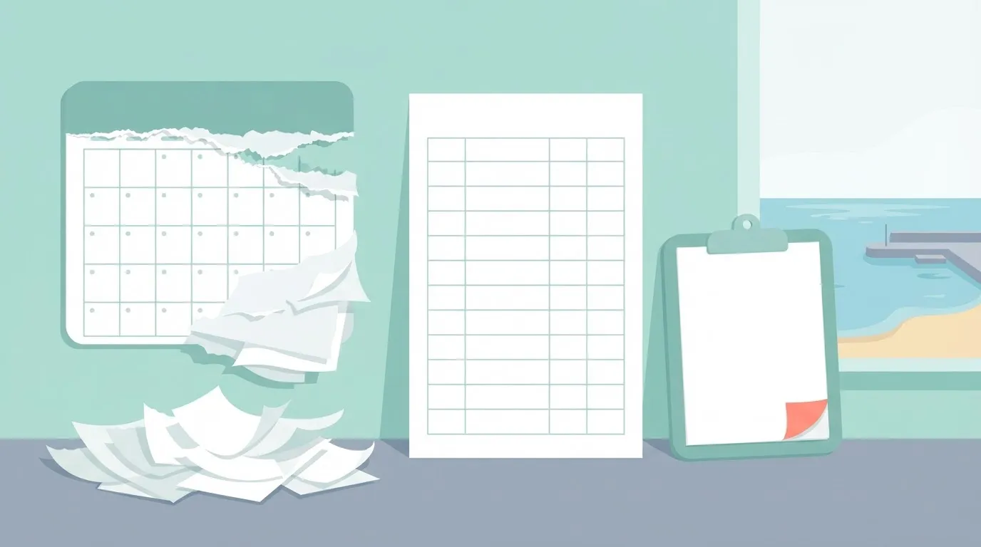 Calendar with old days torn off beside blank audit log