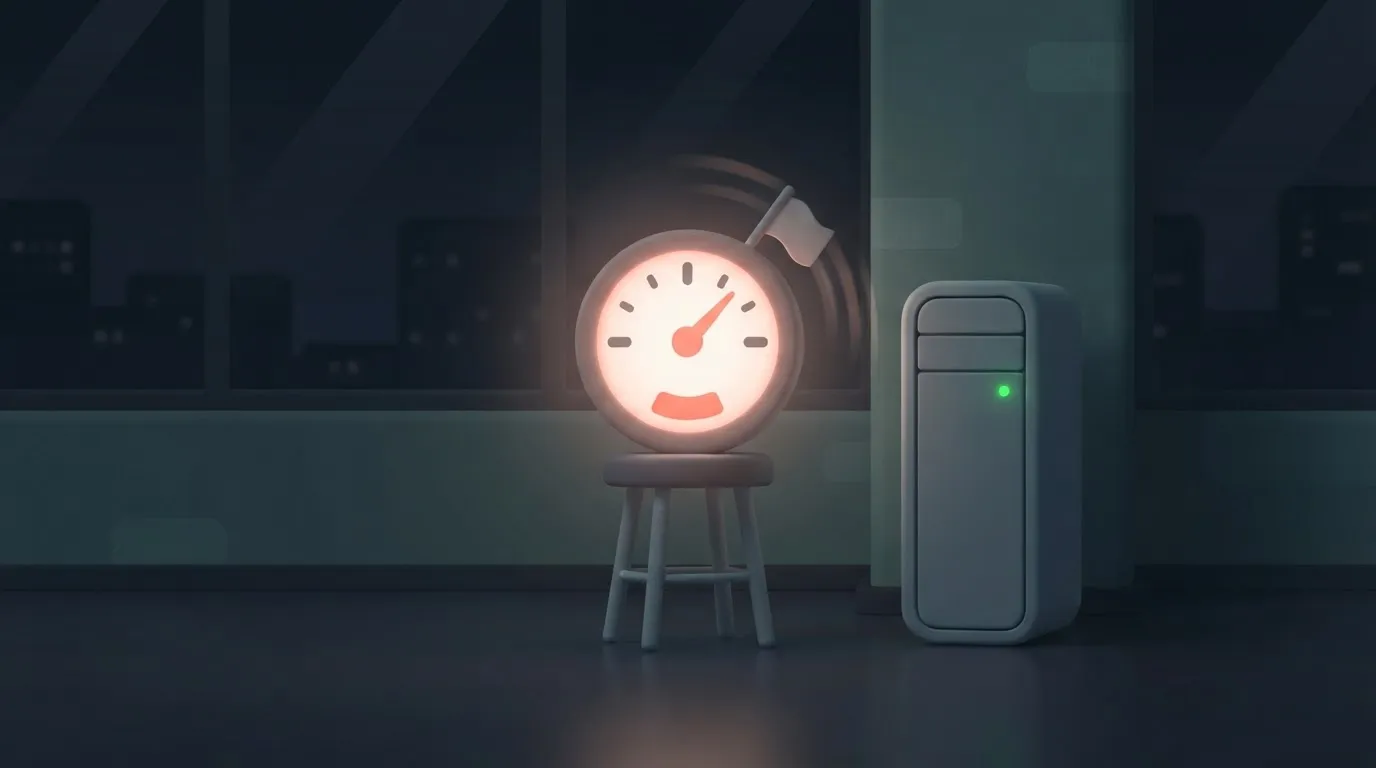 A running meter beside an unattended server in an empty office