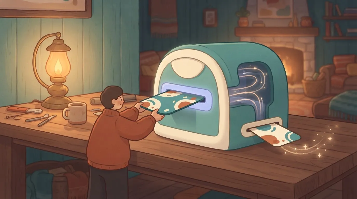 A digital card representing a refresh token is placed into a slot on a machine; out of a separate slot, a smaller card…