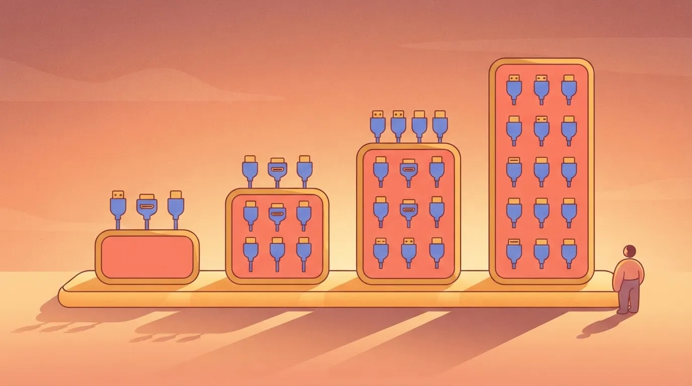 Four bars of increasing height in a bar chart for the integrations catalogue, 200, 280, 400 and 500, each topped with a row…