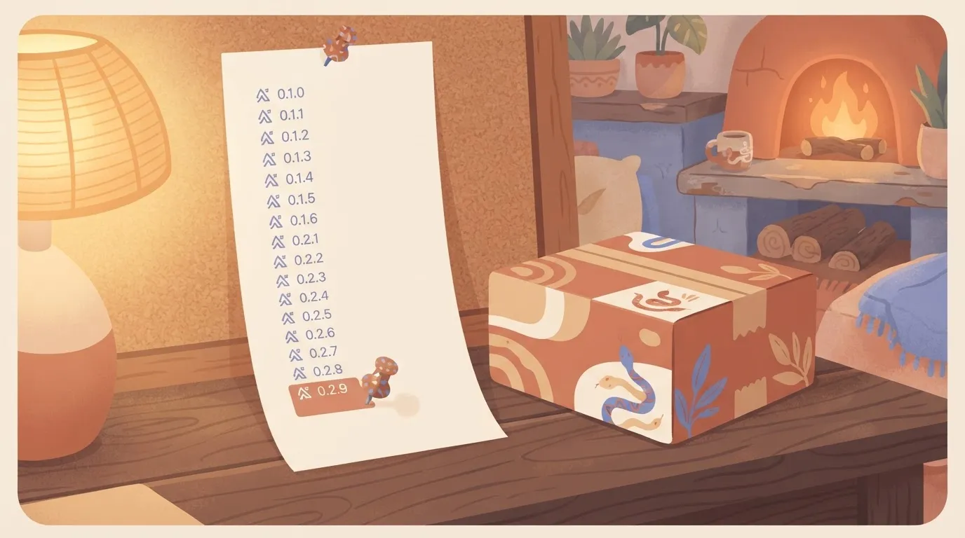 Changelog list of versions with a pin through the last entry