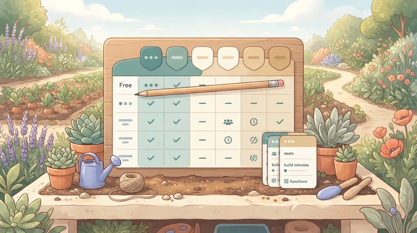 Pricing table with pencil on the Free row