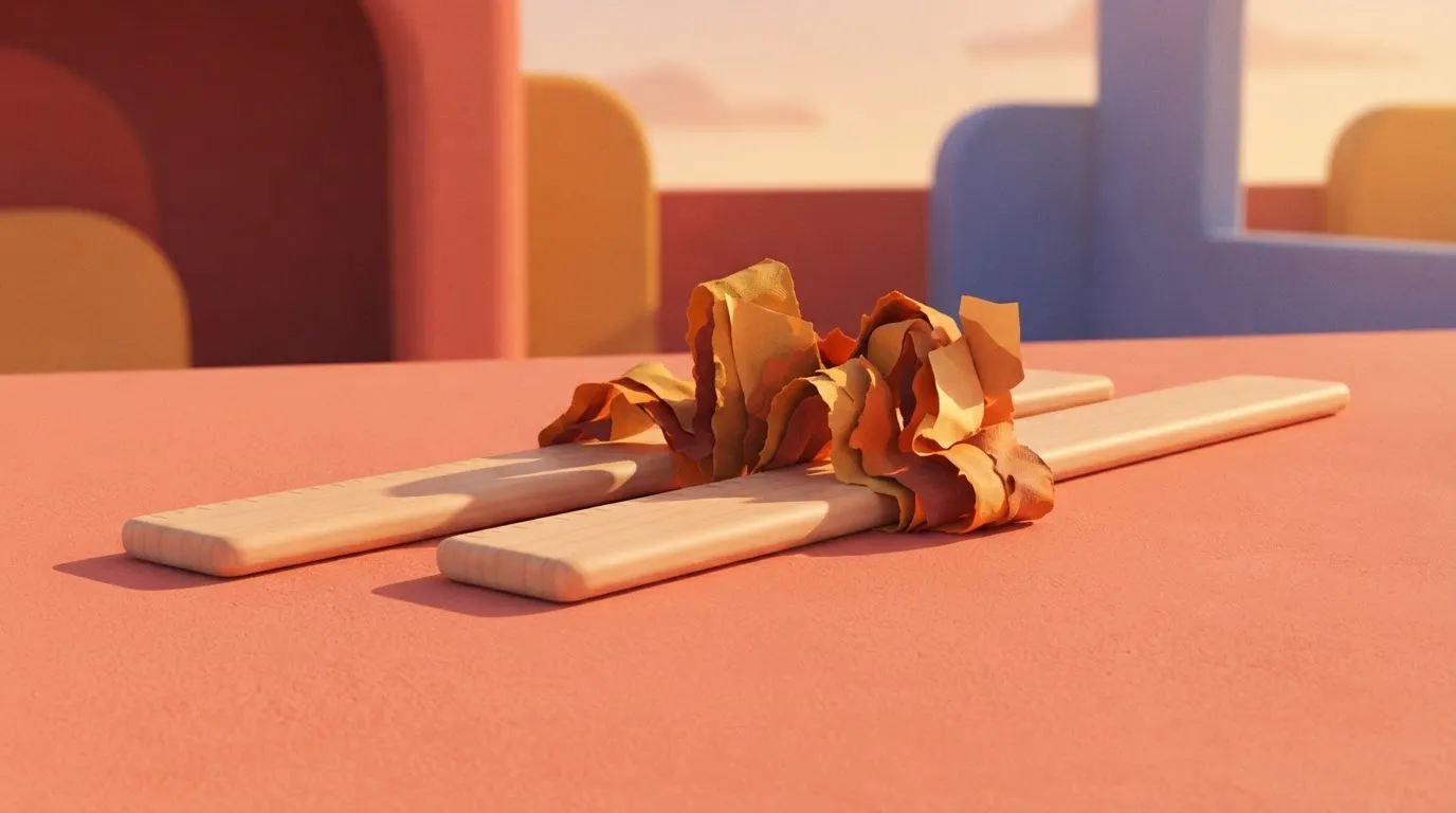 Two near-identical rulers under a thick crumpled ribbon