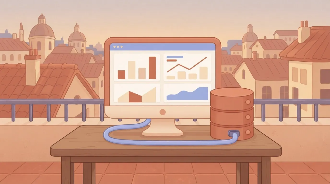 Dashboard on a monitor connected to a SQL database cylinder